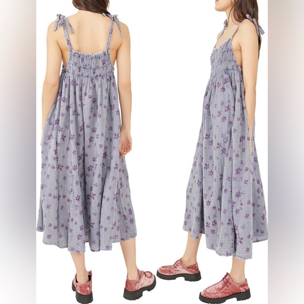 FREE PEOPLE AZURE SHIRRED MAXI SUNDRESS